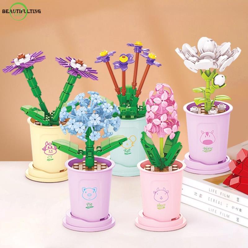 Khối Lắp Ráp Chậu Cây Cảnh / Hoa Để Bàn Trang Trí Dễ Thương