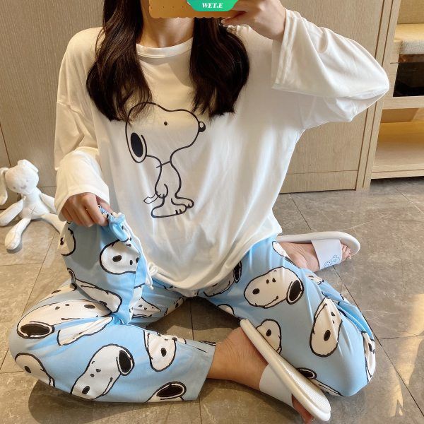 Bộ Đồ Ngủ Tay Dài Dáng Rộng In Hoạt Hình Snoopy / Gấu Pooh Kiểu Hàn Quốc Thời Trang Xuân Thu 2023