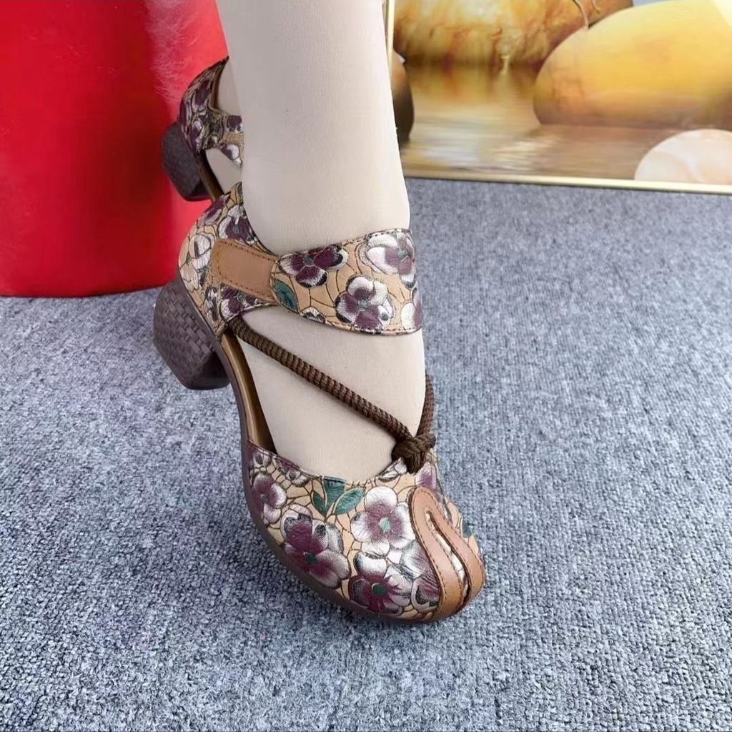 Giày Sandal Da Đế Dày Mềm Thời Trang Mùa Hè 2023 Phong Cách Retro Dành Cho Nữ