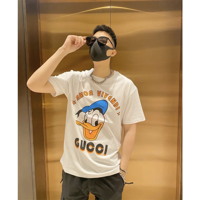 Áo Thun Tay Ngắn Thêu Hình Vịt Donald / Hoa Hồng Thời Trang