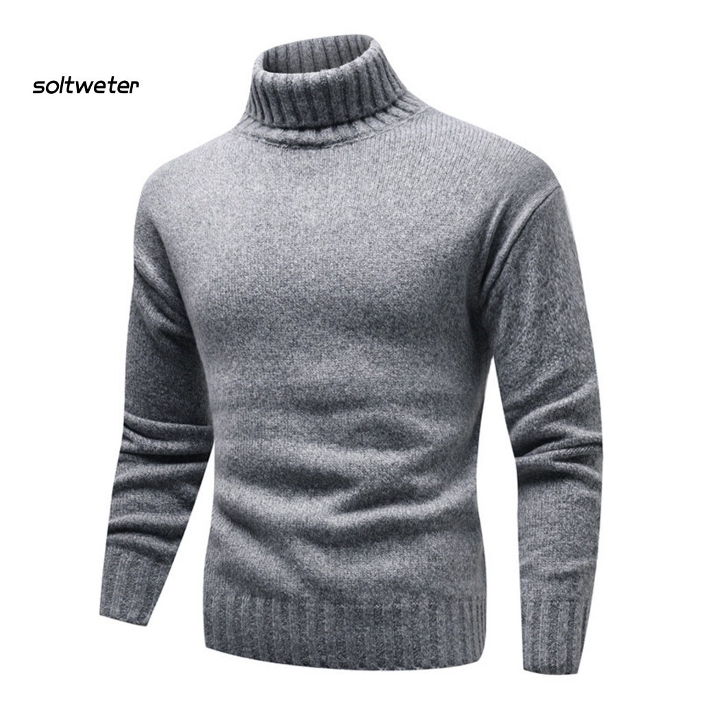 Áo Sweater Dệt Kim Tay Dài Cổ Cao Màu Trơn Mềm Mại Co Giãn Tốt Thời Trang Mùa Đông Cho Nam