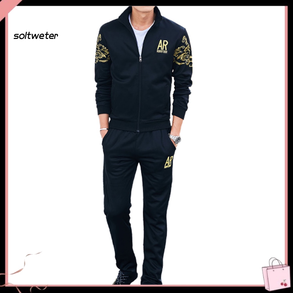 Set Đồ 2 Món Gồm Áo Nỉ Cổ Đứng In Họa Tiết Đồng Có Khóa Kéo Và Quần Dài Giữ Ấm Cho Nam