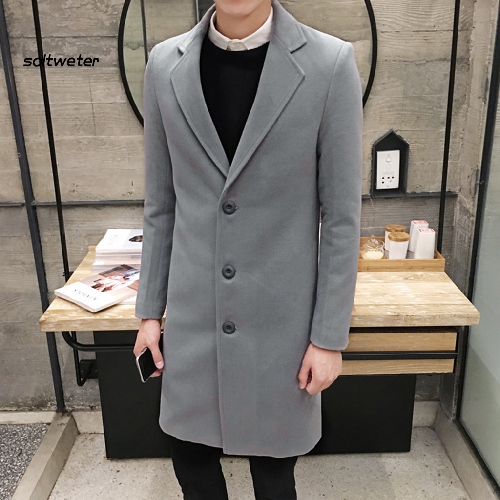 St Áo Khoác Nam Màu Trơn Dáng Ôm Cài Nút Cổ Bẻ Phong Cách Doanh Nhân Thời Trang Thu Đông