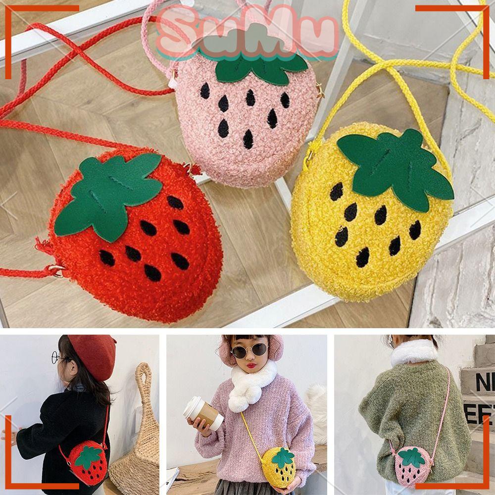 SUMU Túi Đeo Vai Đựng Tiền Xu Họa Tiết Dâu Tây Nhỏ Dễ Thương Cho Bé Gái