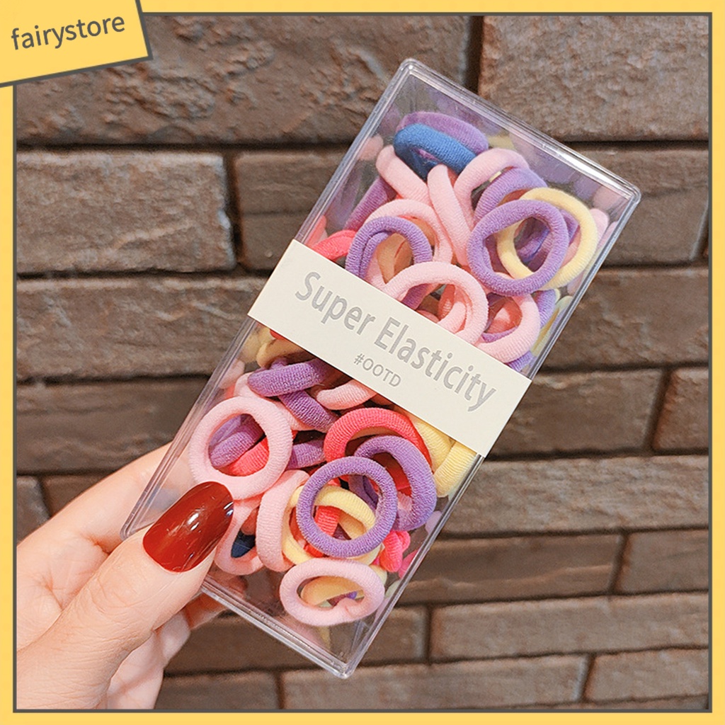 1 Hộp 80 Dây Cột Tóc Màu Trơn Độ Co Giãn Cao Chống Rơi Lâu Trôi