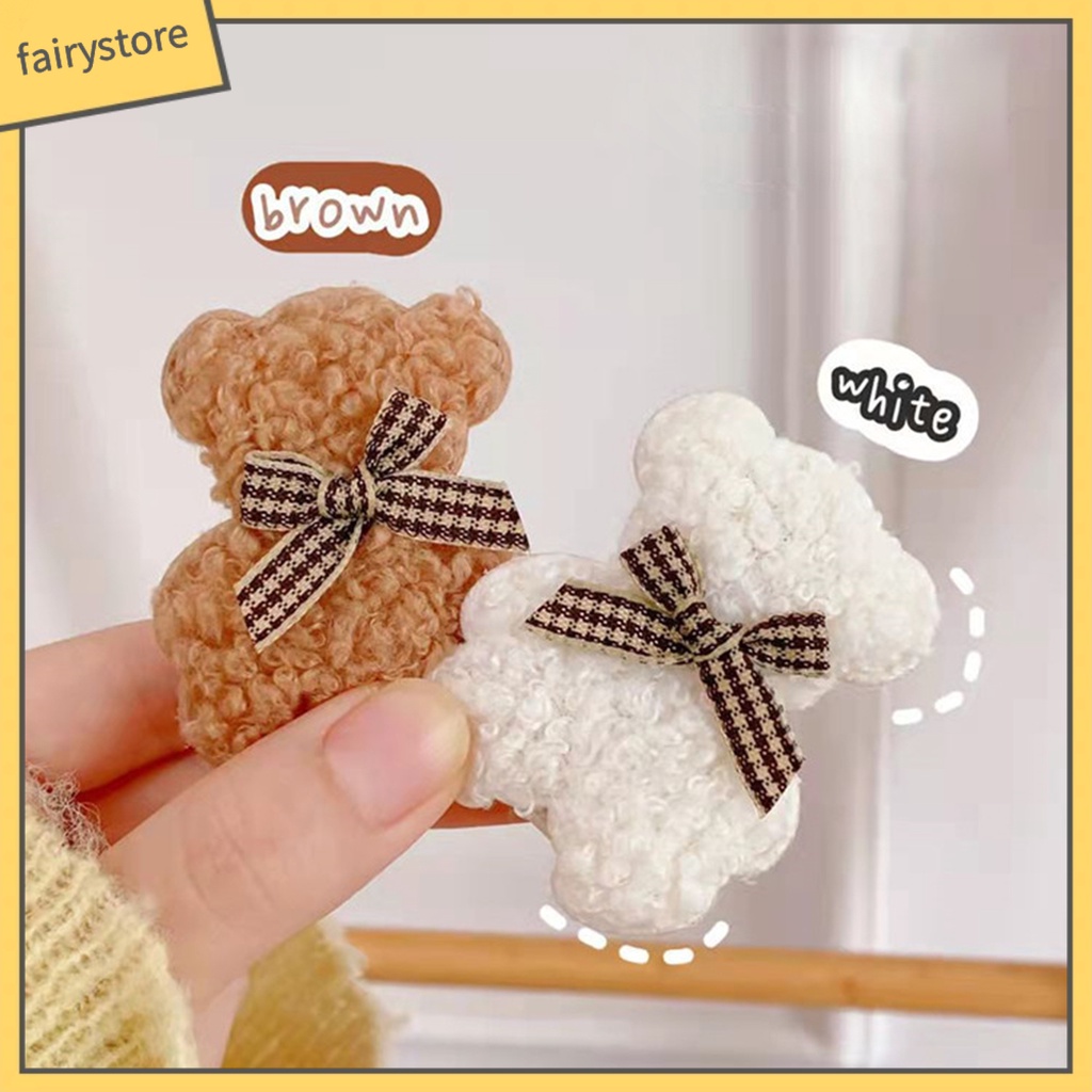 Kẹp Tóc Lông Xù Hình Gấu Dễ Thương Thời Trang Thu Đông Dành Cho Nữ