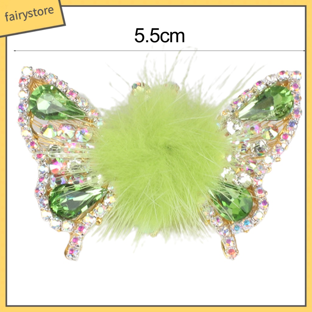 Kẹp Tóc Hình Bướm Bằng Kim Loại Trang Trí Bóng Lông Cho Nữ