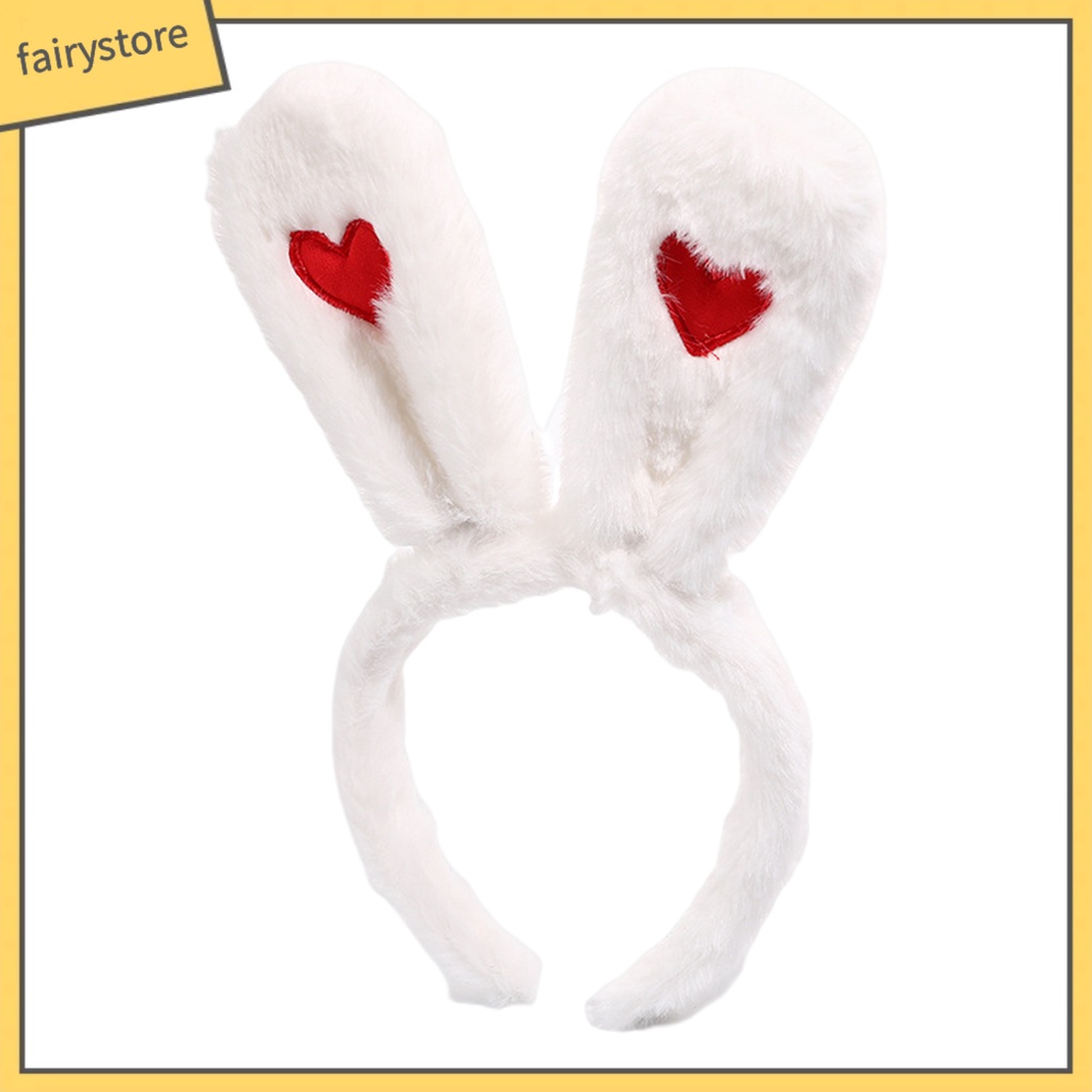 Băng Đô Cài Tóc Tai Thỏ Bằng Vải Bông Mềm Mại Co Giãn Đính Nơ In Họa Tiết Trái Tim Màu Tương Phản