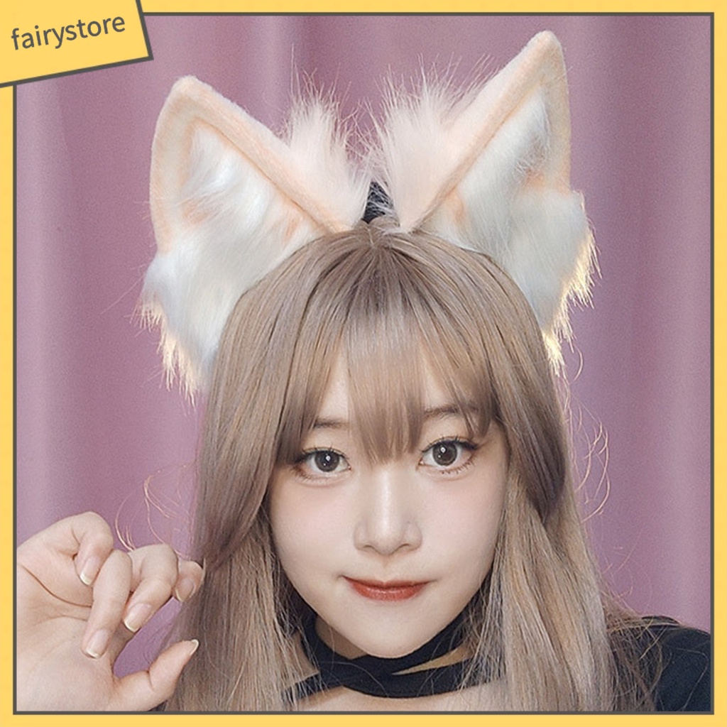 Băng Đô Tai Mèo Bằng Kim Loại Phối Lông Hóa Trang Phong Cách Nhật Bản