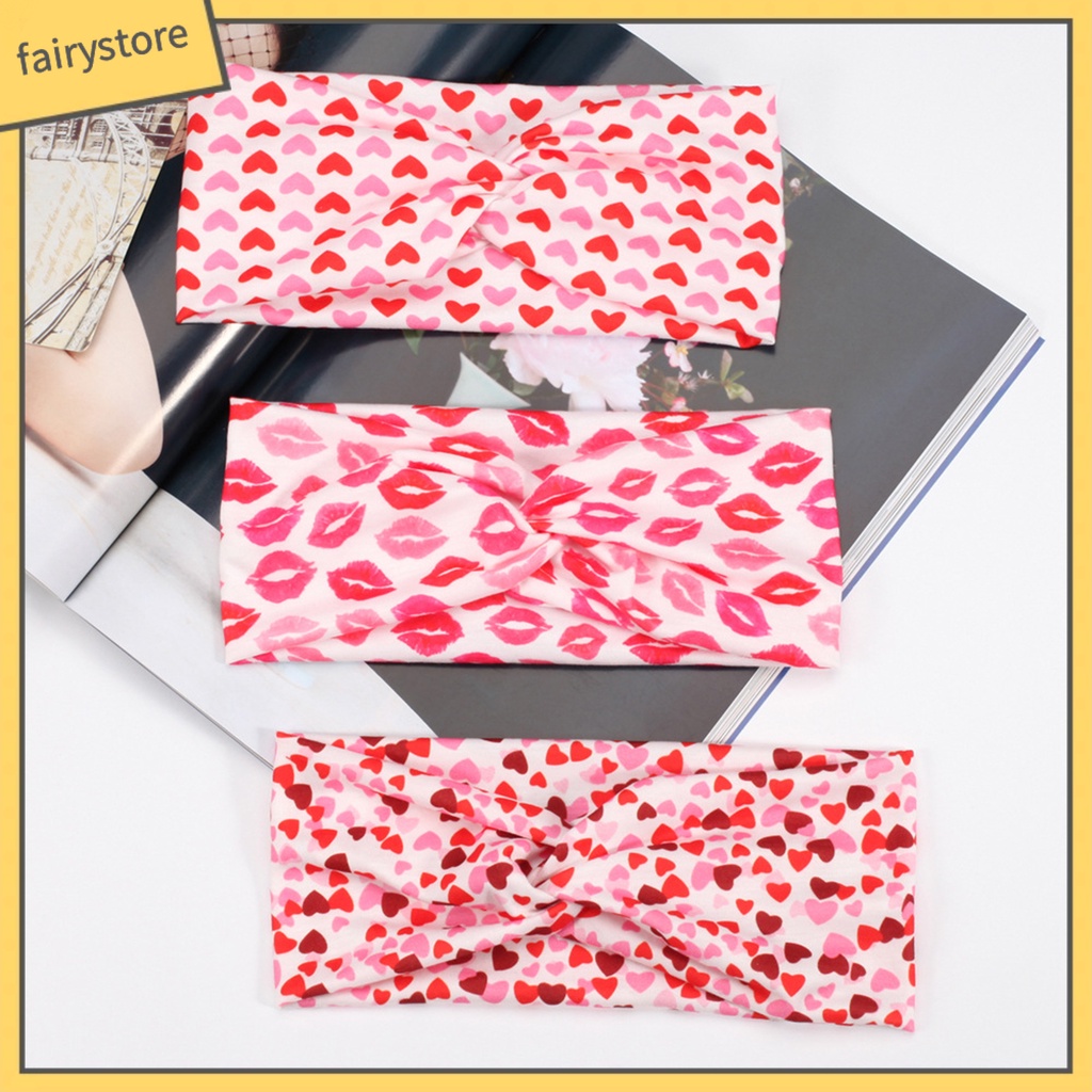 Băng Đô Cài Tóc Co Giãn Tốt In Họa Tiết Trái Tim Xinh Xắn Thời Trang