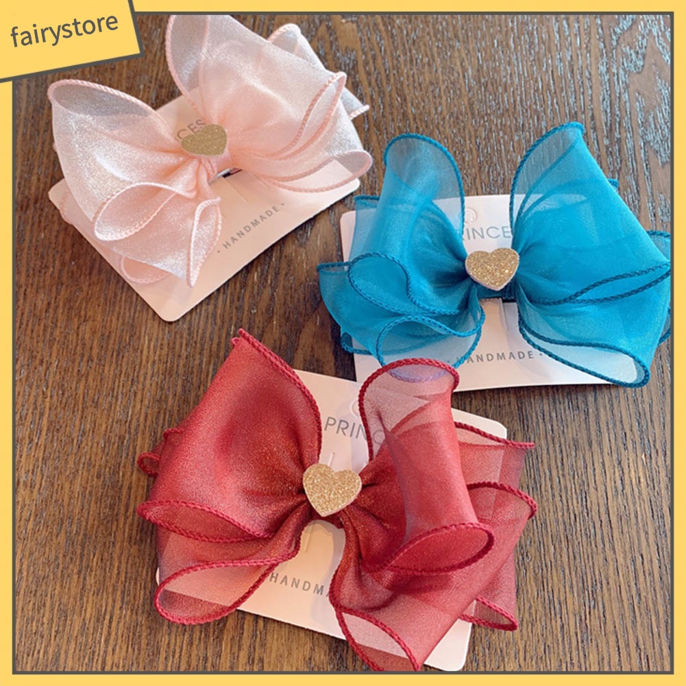 Kẹp Tóc Nơ Hình Trái Tim Lấp Lánh Cho Bé Gái