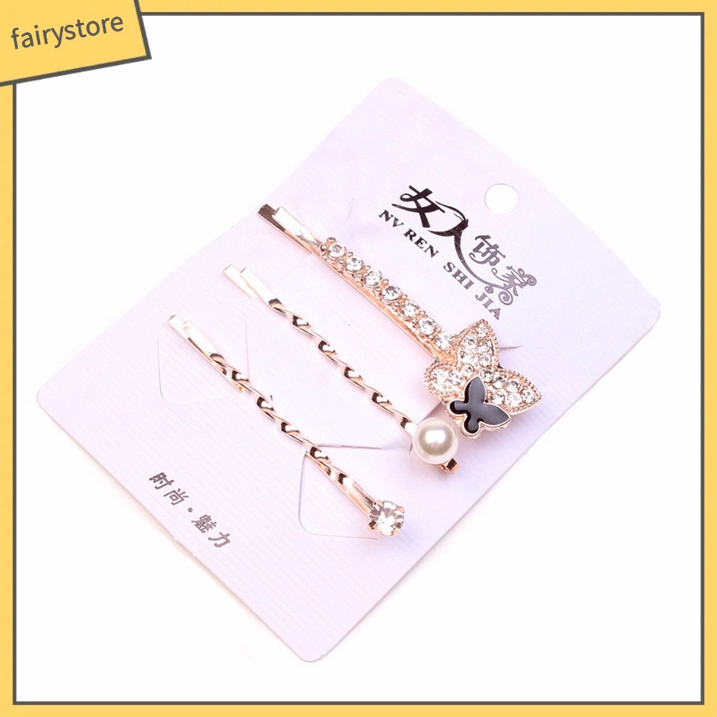 Bộ 3 Kẹp Tóc Đính Đá Họa Tiết Trái Tim / Hình Vuông Thời Trang