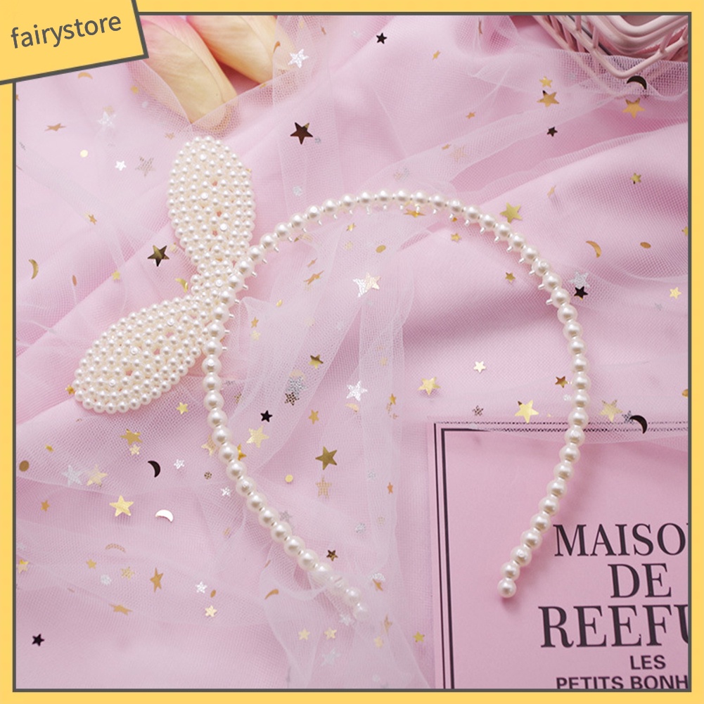 Băng Đô Tai Thỏ Đính Ngọc Trai Giả Thời Trang