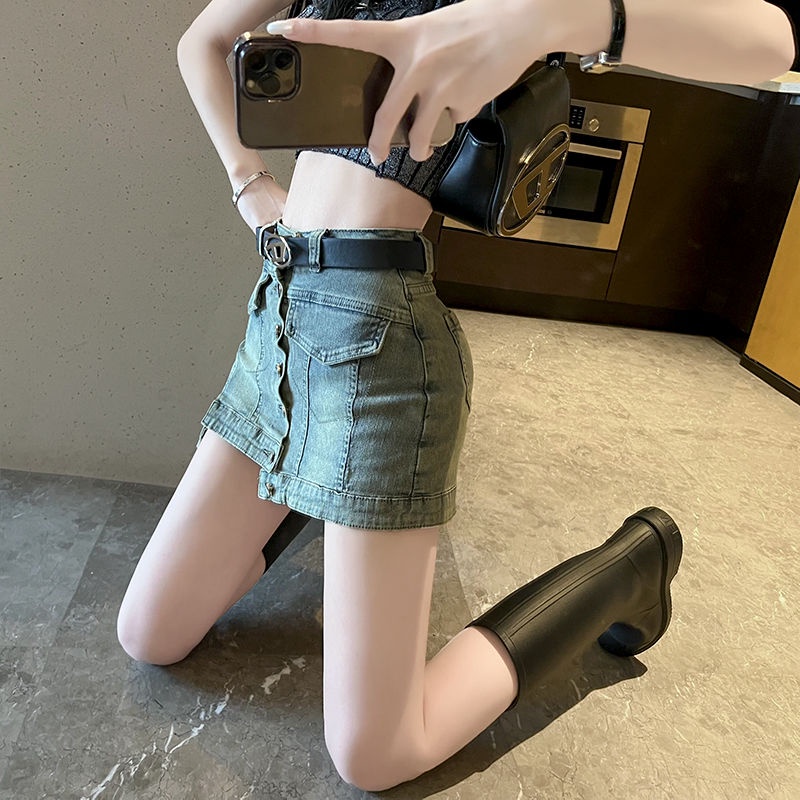 Y2k Chân Váy Jean Denim Lưng Cao Phong Cách Retro Mỹ Chống Chói Mùa Hè Mới Cho Nữ