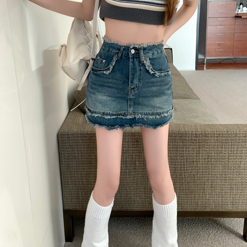 Y2k Chân Váy Jean Denim Chữ a Lưng Cao Phong Cách Hong Kong Thời Trang Mùa Hè 2023 Cho Nữ