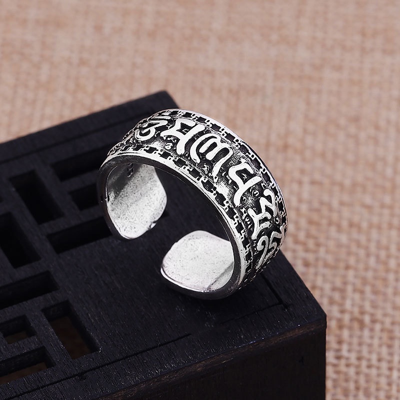Nhẫn Hở Mạ Bạc 925 Thái Lan Sáu Cánh Độc Đáo Có Thể Điều Chỉnh Phong Cách Retro Cho Nam