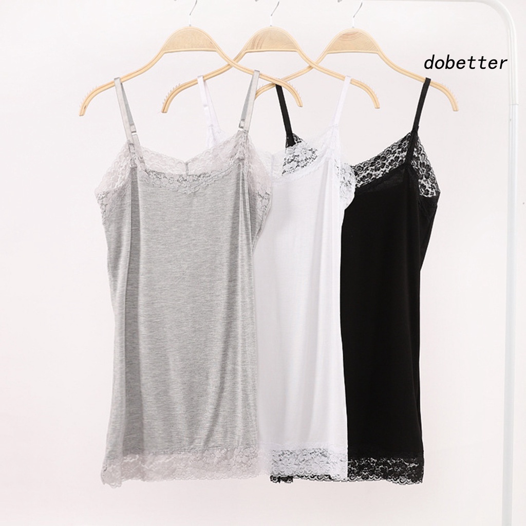 Áo Hai Dây Cổ Chữ V Phối Ren Mỏng Co Giãn Màu Sắc Trơn Quyến Rũ Cho Nữ