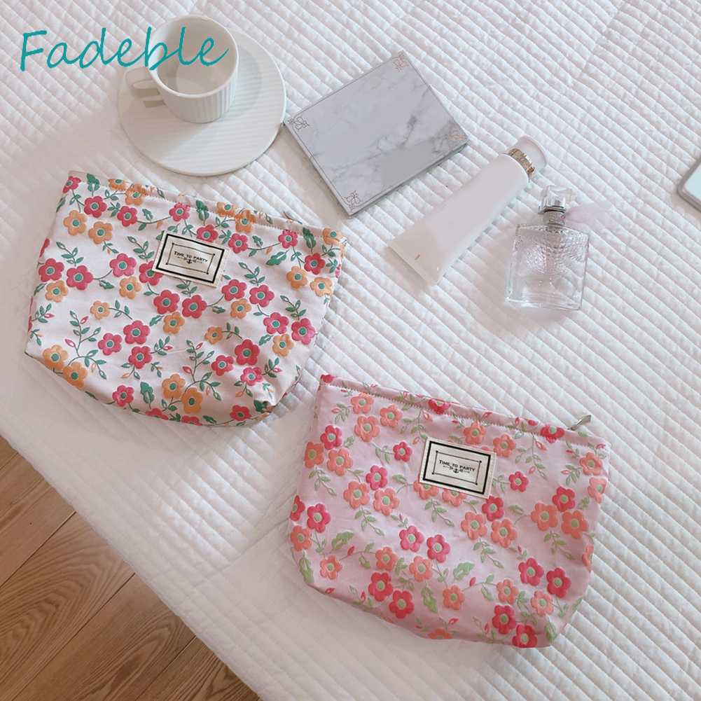 Túi Đựng Mỹ Phẩm Du Lịch Bằng Vải Canvas In Họa Tiết Hoa Sức Chứa Lớn Cho Nữ