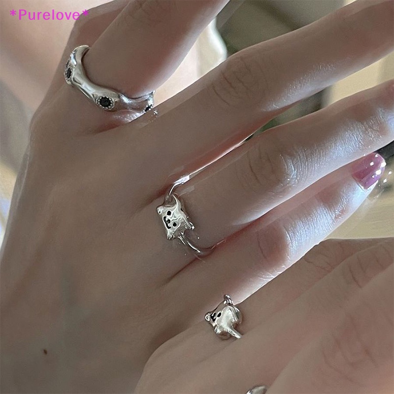 Nhẫn Hở Mạ Bạc Hình Chú Chó Dễ Thương Có Thể Điều Chỉnh Kích Thước Dành Cho Nữ Mới