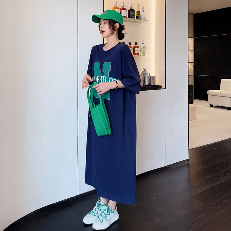 IELGY Đầm Dài Qua Gối Dáng Rộng Phong Cách Hàn Quốc Đơn Giản Dành Cho Nữ Có size Lớn