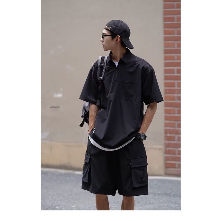 Áo Thun polo Ngắn Tay Có Khóa Kéo Phong Cách vintage Mỹ Thời Trang Mùa Hè Dành Cho Nam