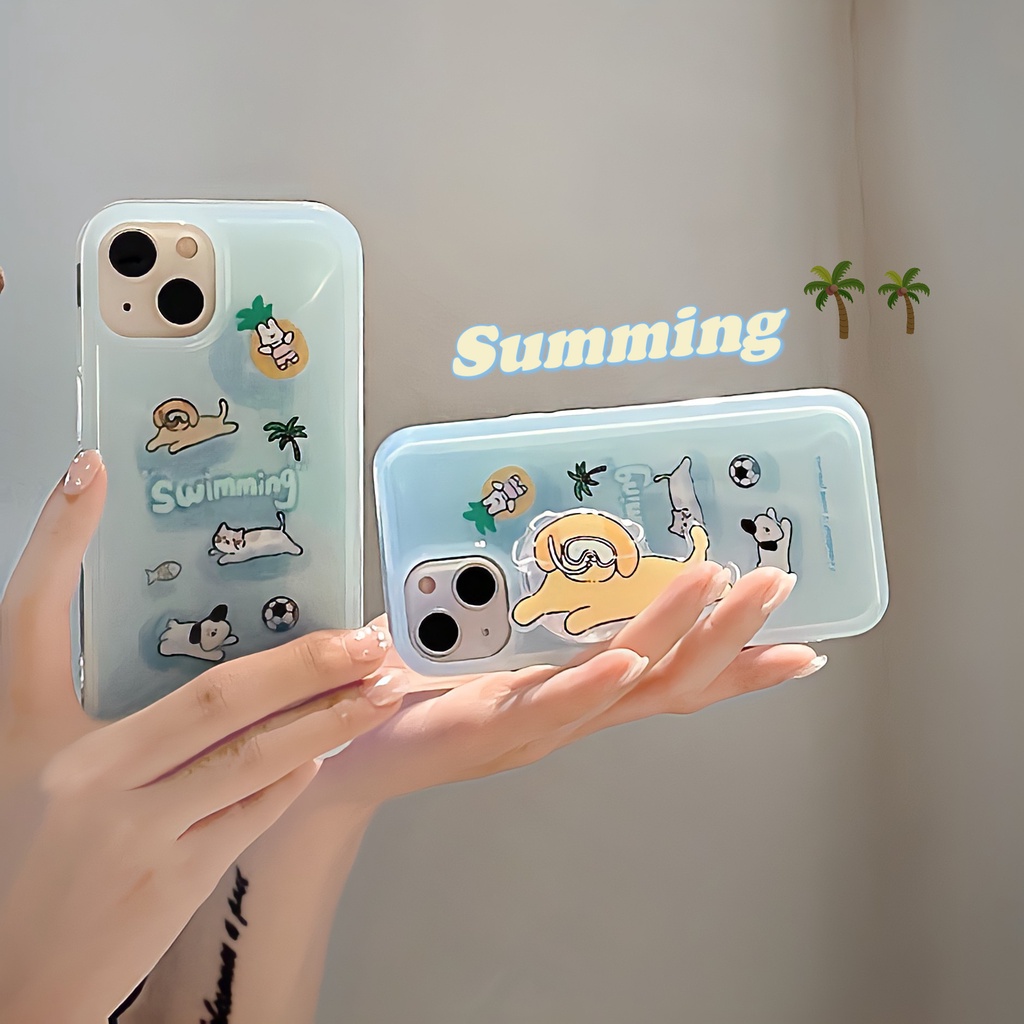 Ốp Điện Thoại tpu Silicon Mềm Trong Suốt Hai Mặt Hình Cún Lặn Biển Dễ Thương Cho iPhone 14 13 12 11 PRO MAX Đứng