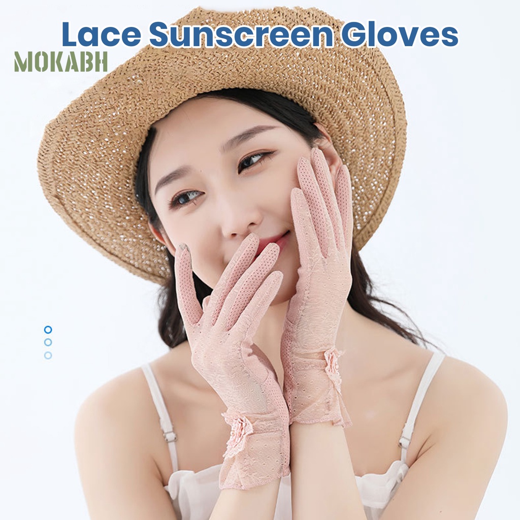 1 Đôi Găng Tay Chống Nắng Bằng Lụa Lạnh Phối Ren Có Thể Chạm Màn Hình Cảm Ứng