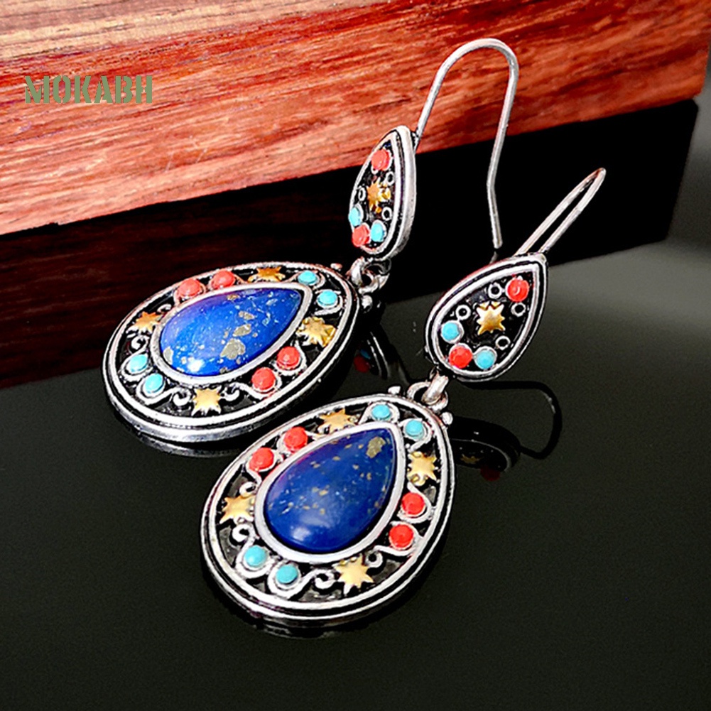 [Mok Abh] Bông Tai Hình Giọt Nước Có Đính Đá Giả Phong Cách Vintage