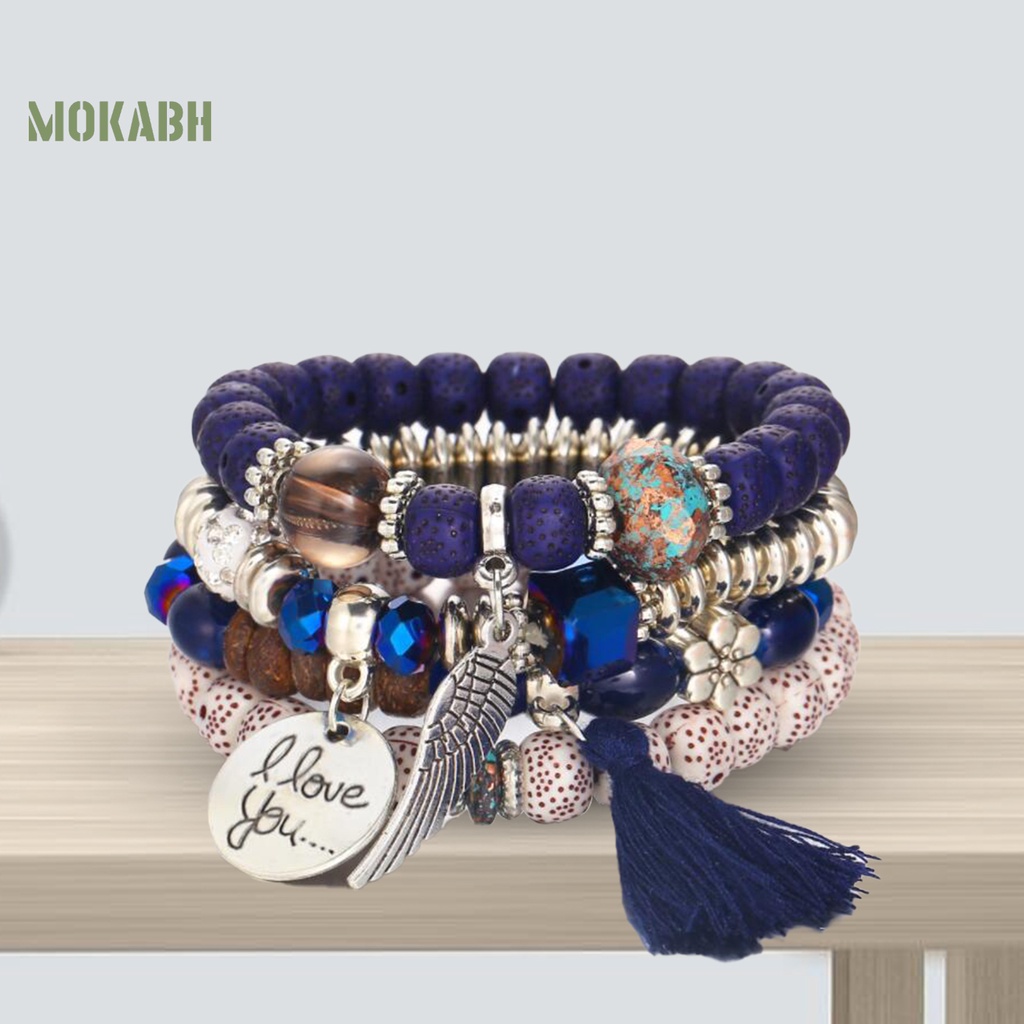 [Mok Abh] Bộ 4 Vòng Tay Chuỗi Hạt Nhiều Lớp Phong Cách Bohemian