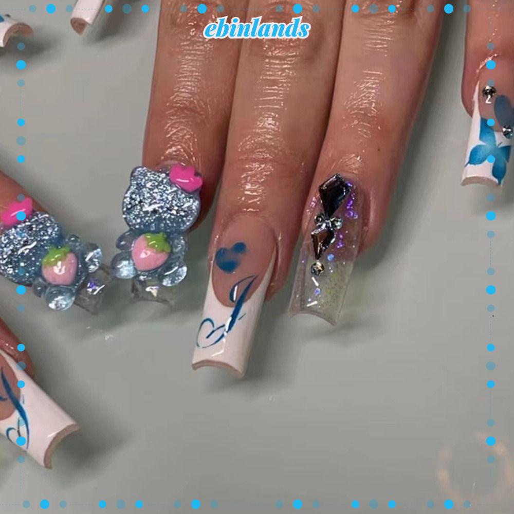 Bộ 24 Móng Tay Giả Hình Mèo Xanh Dương DIY