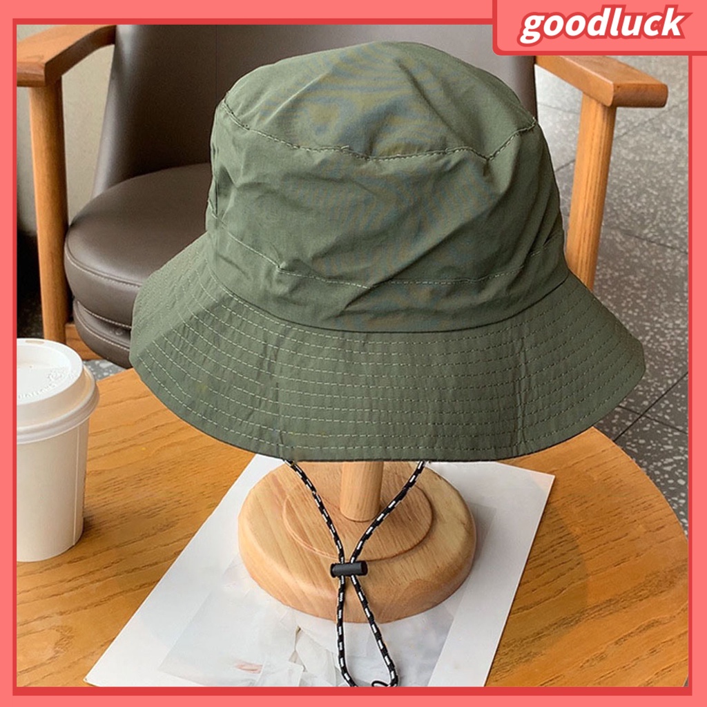 Nón Vành Tròn Màu Trơn Chống Gió Chống Nắng Thoáng Khí Có Dây Cố Định Cho Nam Và Nữ