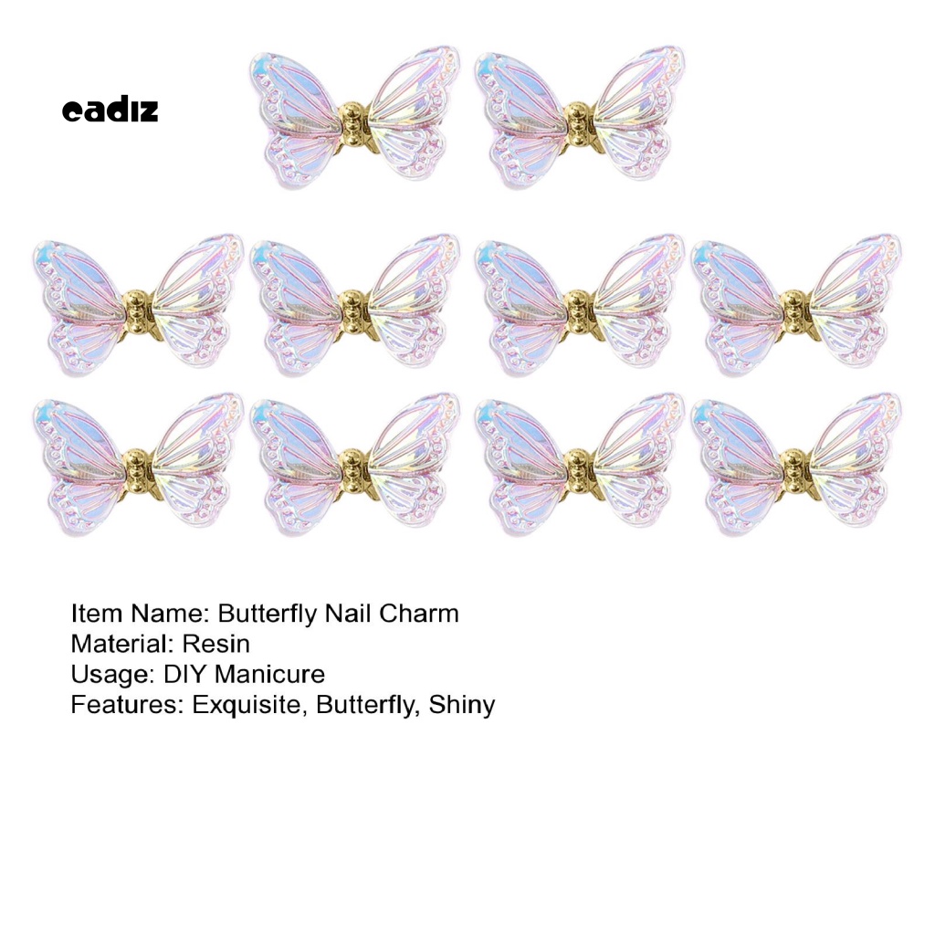 Set 10 Phụ Kiện Trang Trí Móng Tay Hình Bướm 3D Bằng Nhựa Resin DIY