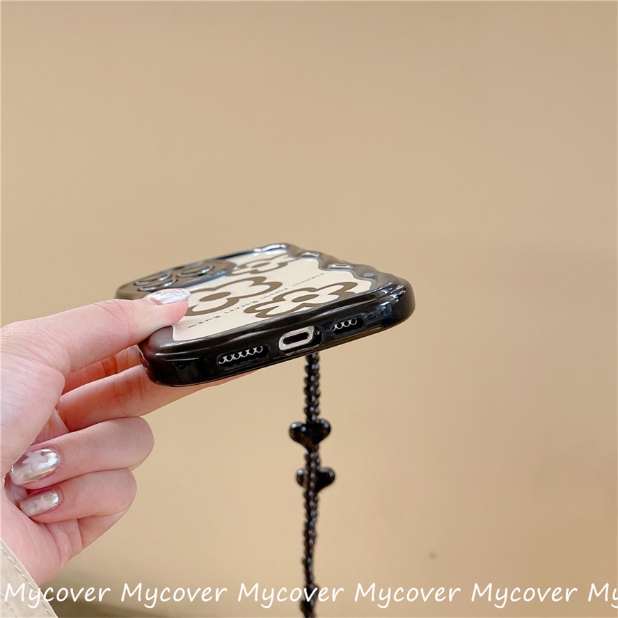 Ốp Điện Thoại Silicon Chống Sốc Họa Tiết Hoa Phối Dây Đeo Chuỗi Hạt Cho iPhone 11 12 13 14 Pro Max X Xr Xs 8 7 6 Plus SE 2020