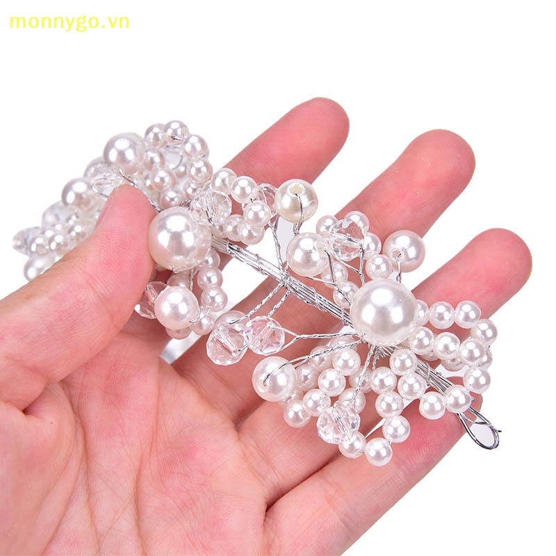 Monnygo bridal wedding headband crystal flower tiara crown pearl rhinestone hair band vn