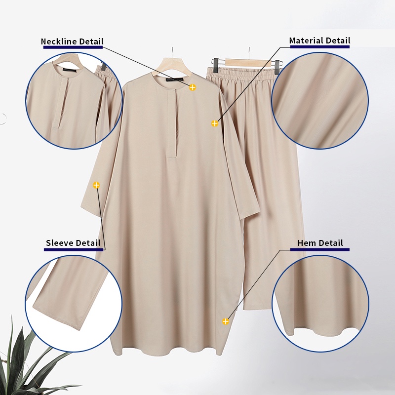Zanzea Set Áo Thun Dài Tay Cổ Tròn + Quần Dài Lưng Thun Màu Trơn Cho Phụ Nữ Hồi Giáo