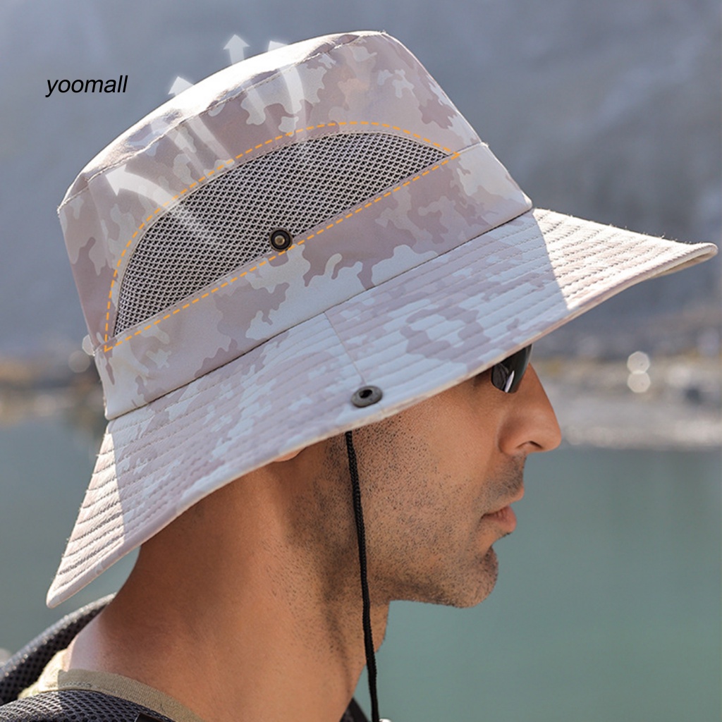 Mũ Tai Bèo Vành Rộng Họa Tiết Rằn Ri Điều Chỉnh Được Thoáng Khí Chống Nắng Mùa Hè Cho Nam