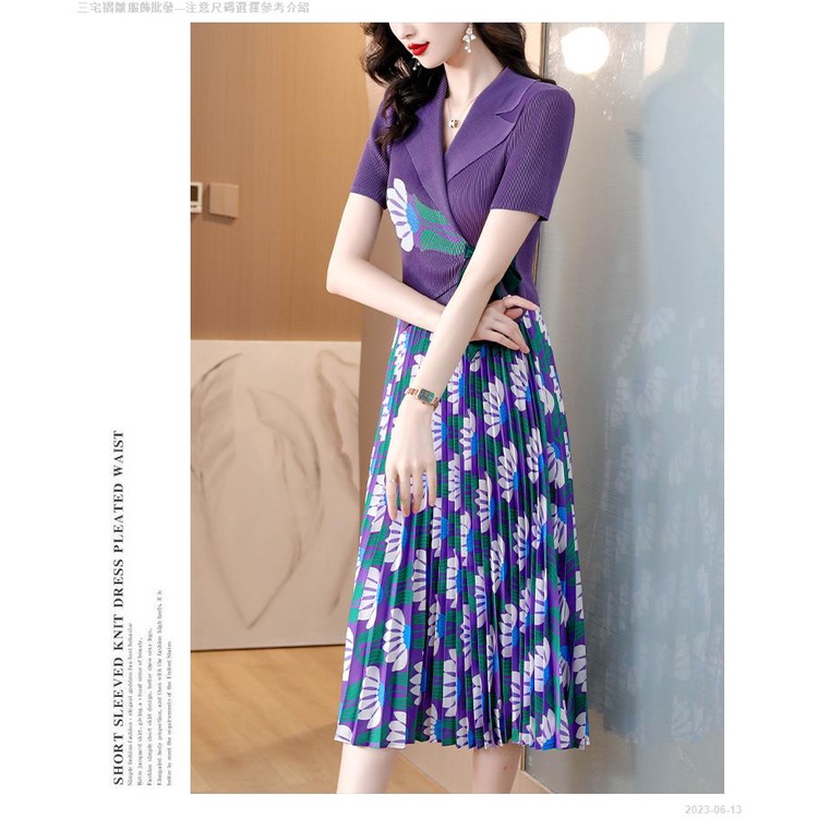 Đầm Midi Cổ Bẻ Xếp Ly Dáng Ôm Thời Trang Mùa Hè 2023 Cho Nữ Trung Niên - 2023-06-