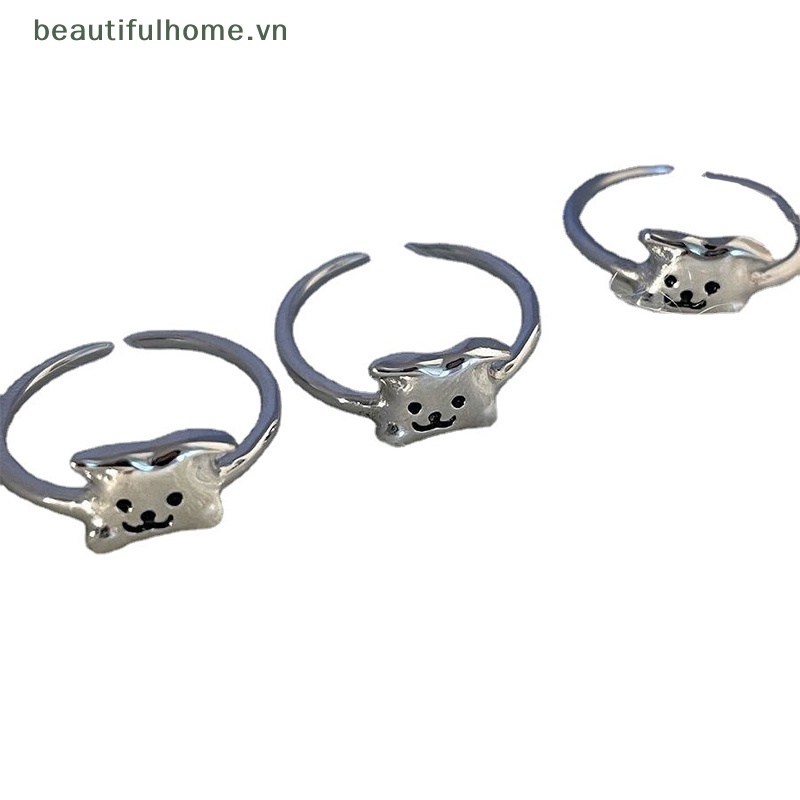 Nhẫn Dạng Mở Màu Bạc Họa Tiết Chú Chó Hoạt Hình Dễ Thương Có Thể Điều Chỉnh Cho Nữ