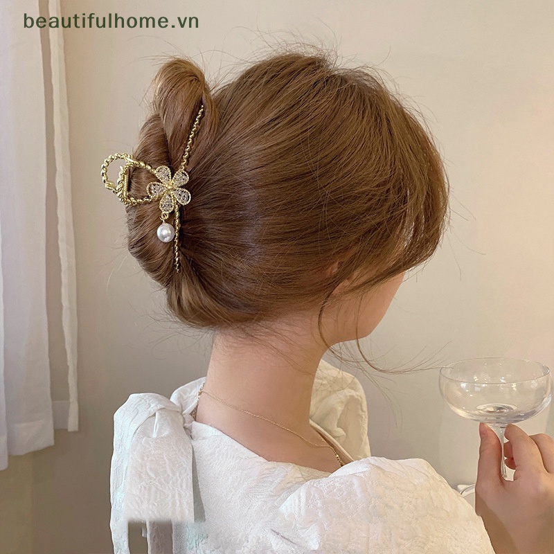 Kẹp Tóc Hình Cá Mập Đính Đá / Ngọc Trai Bằng Kim Loại Cho Nữ