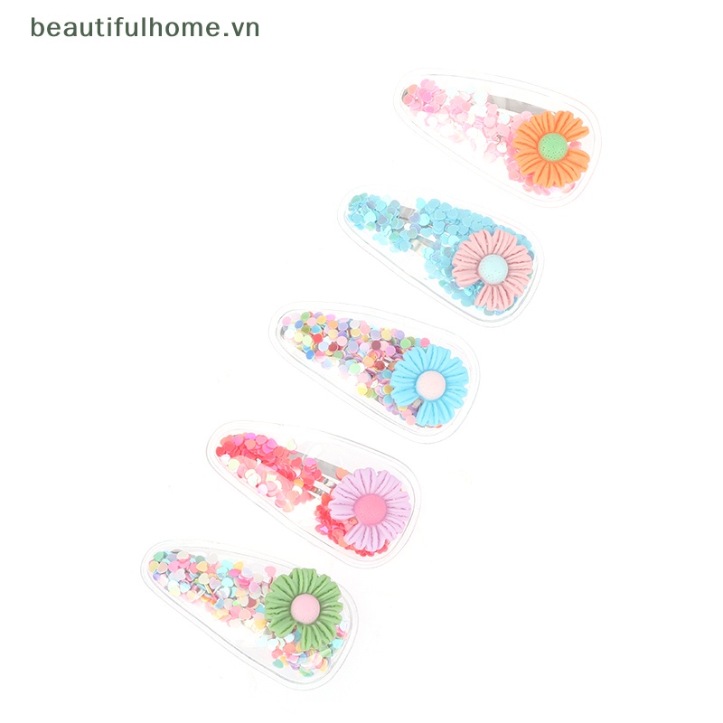 [beautifulhome] Set 5 Kẹp Tóc Mái Bên Họa Tiết Động Vật / Trái Cây / Cát Lún Lấp Lánh Dễ Thương [beauty]
