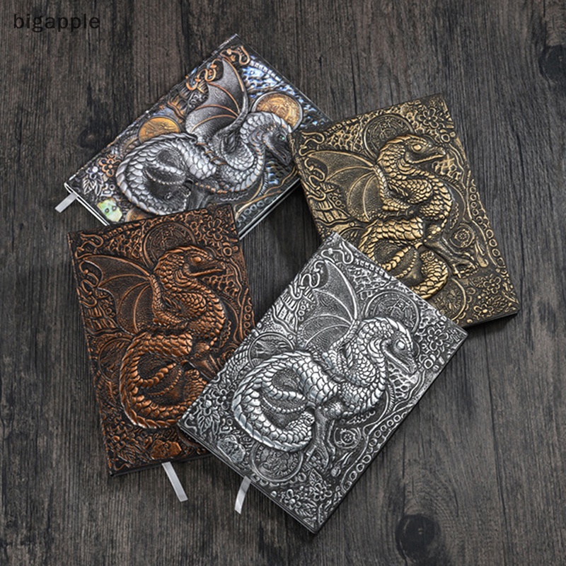 Sổ Tay 3D A5 Bìa Da Pu Dập Nổi Họa Tiết Rồng Ba Chiều Phong Cách Retro Châu Âu