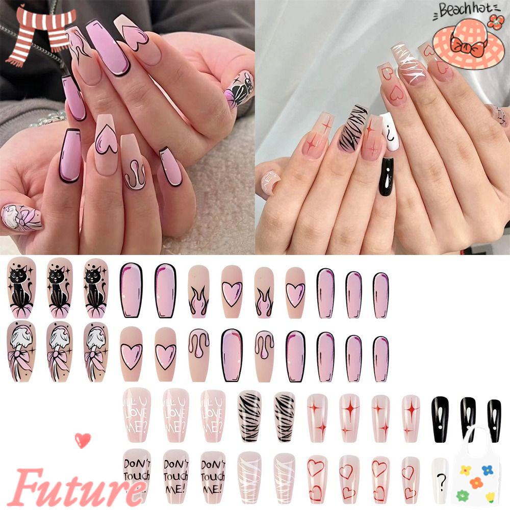 Móng Tay Giả Toàn Diện DIY Họa Tiết Trái Tim