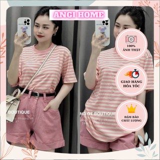 Set áo sọc hồng + quần short hồng kèm belt angi home