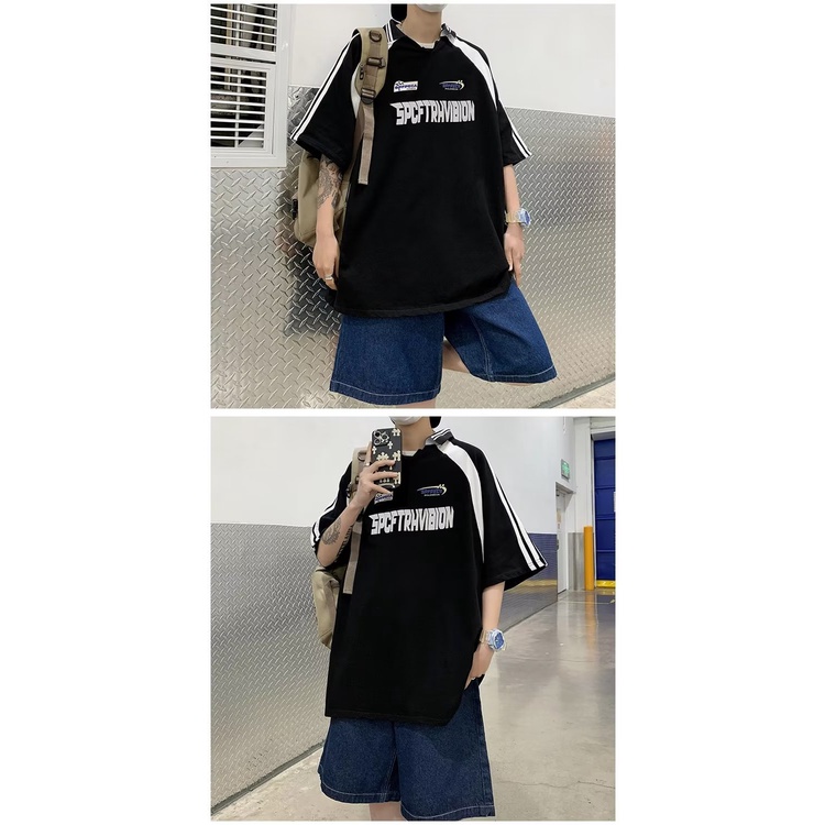 Áo Thun Polo Ngắn Tay Màu Sắc Tương Phản Phong Cách Đường Phố Mỹ Thời Trang Mùa Hè Cho Nam Và Nữ
