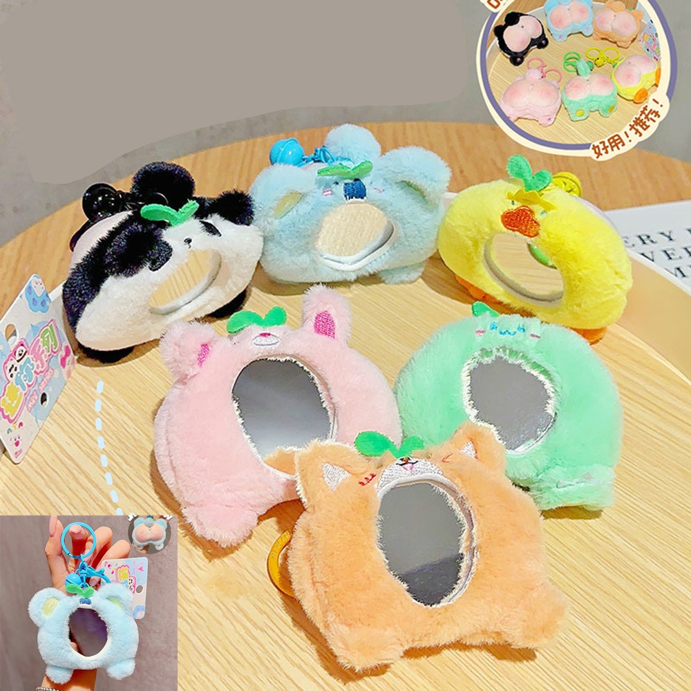 Móc Khóa Hình Thú Nhồi Bông Có Gương Trang Điểm Dễ Thương