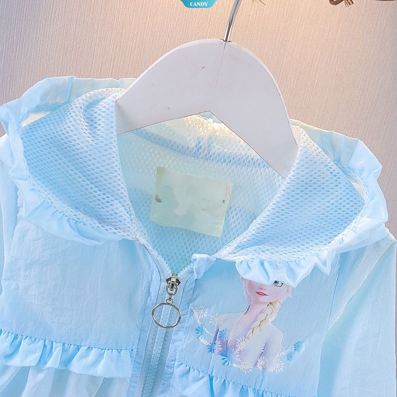 Áo Khoác Chống Nắng Mỏng Nhẹ In Họa Tiết Công Chúa Elsa Hoạt Hình Frozen Tinh Tế Thoáng Khí Thời Trang Đi Biển Cho Bé Gái