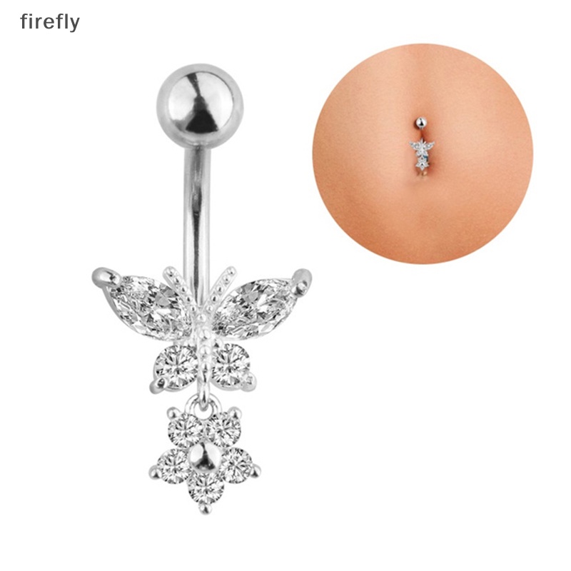 Khuyên Rốn Hình Bướm Bằng Thép Không Gỉ Đính Đá Zircon