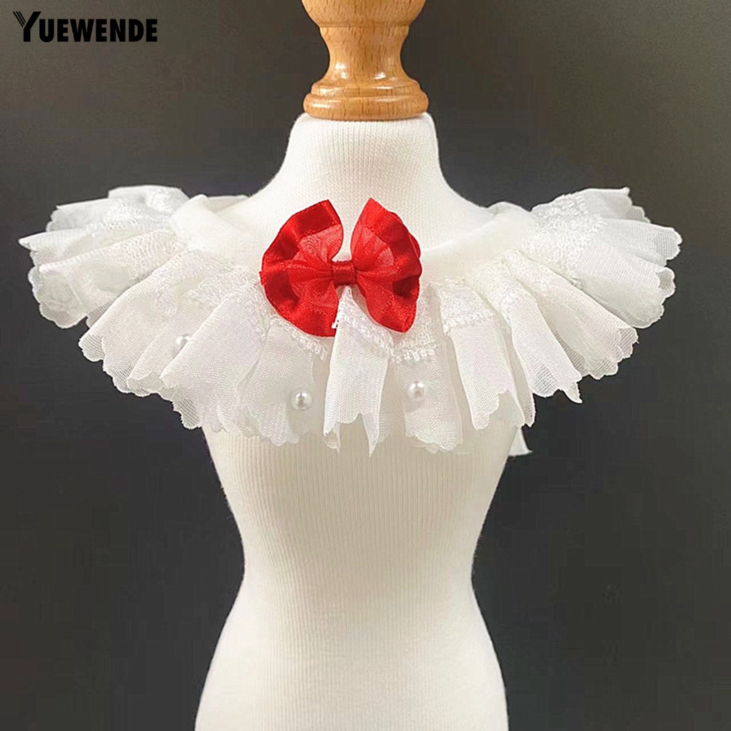 Yq.e Vòng Cổ Yếm Phối Ren Trọng Lượng Nhẹ Trang Trí Hình Cà Vạt Đỏ Mặc Hàng Ngày Thanh Lịch