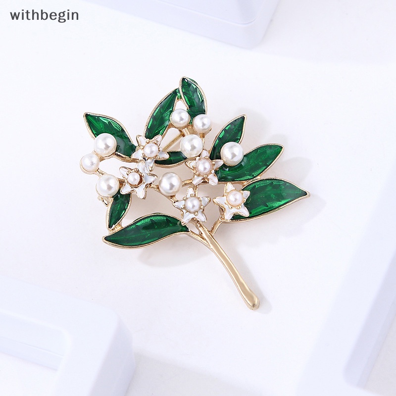 Ghim Cài Áo Hình Hoa Lá Đính Ngọc Trai Giả Thời Trang Chất Lượng Cao Cho Nữ