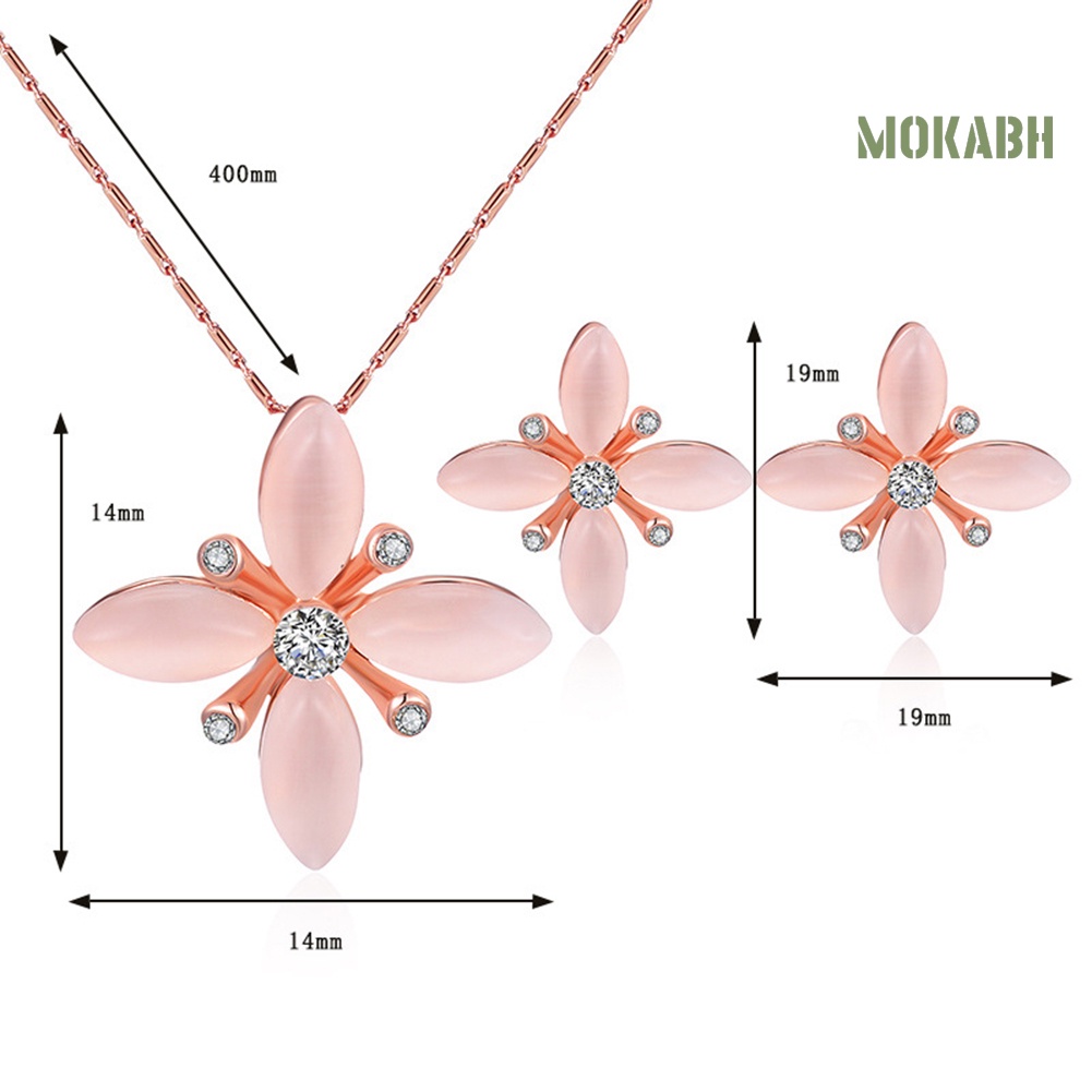 Bộ Vòng cổ + Bông Tai Đính Đá Hình Hoa Thời Trang Cho Nữ